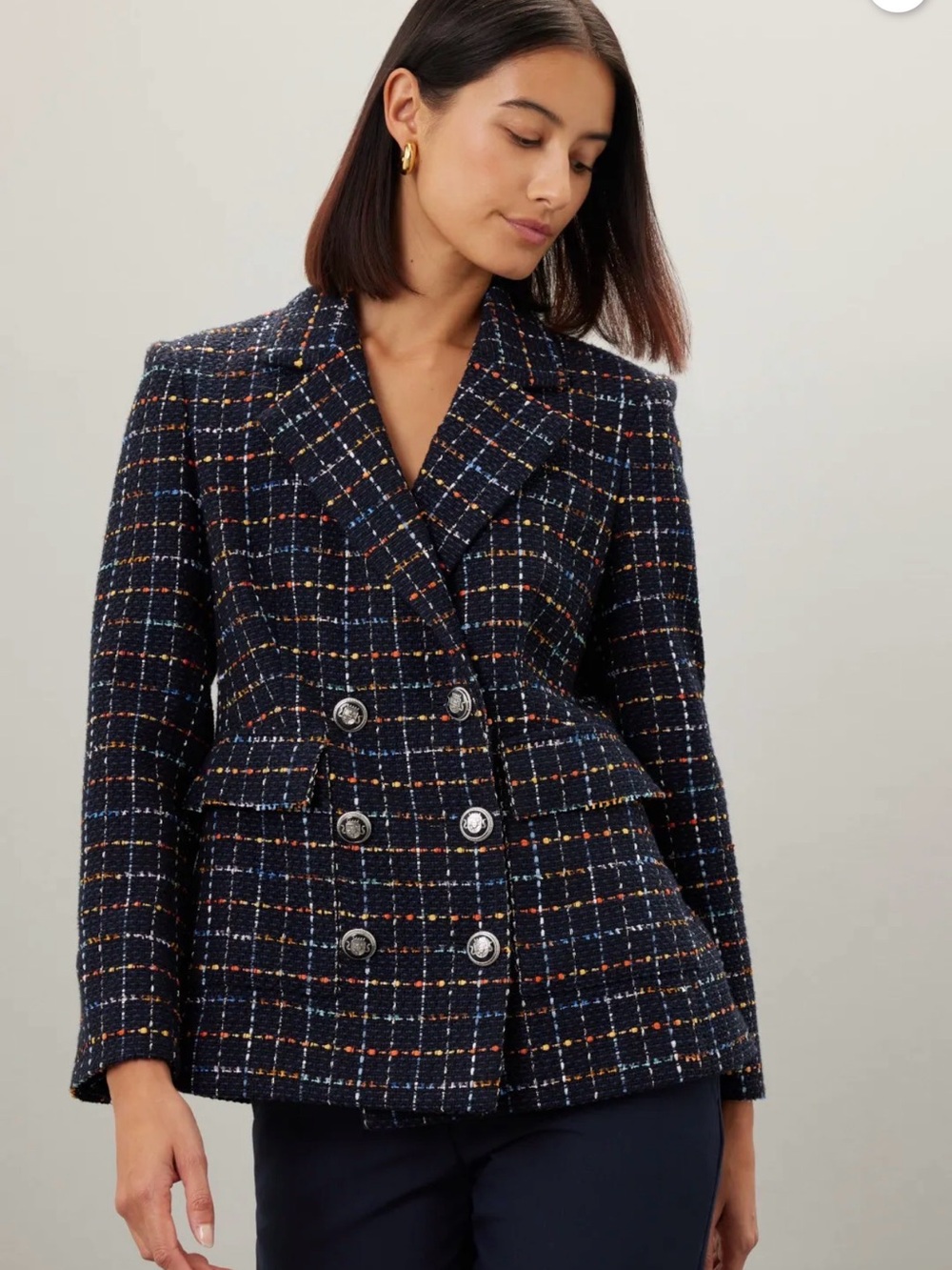 New Veronica Beard Black Multi Tweed Double-Breasted Blazer - Picture 4 of 7